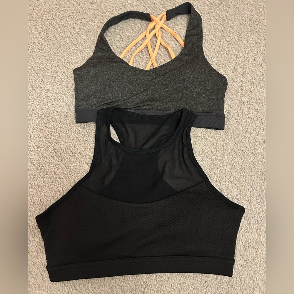 Forever 21 Stylish Black Grey Sports Bras Set of 2 NWOT Strappy Mesh Yoga Sz M